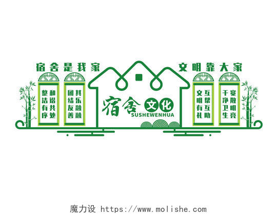 绿色中式简约宿舍是我家文明靠大家宿舍文化墙